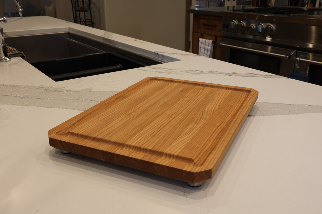 Cherry Edge Grain Cutting Board With Chamfer, Juice Groove, & Metal Feet