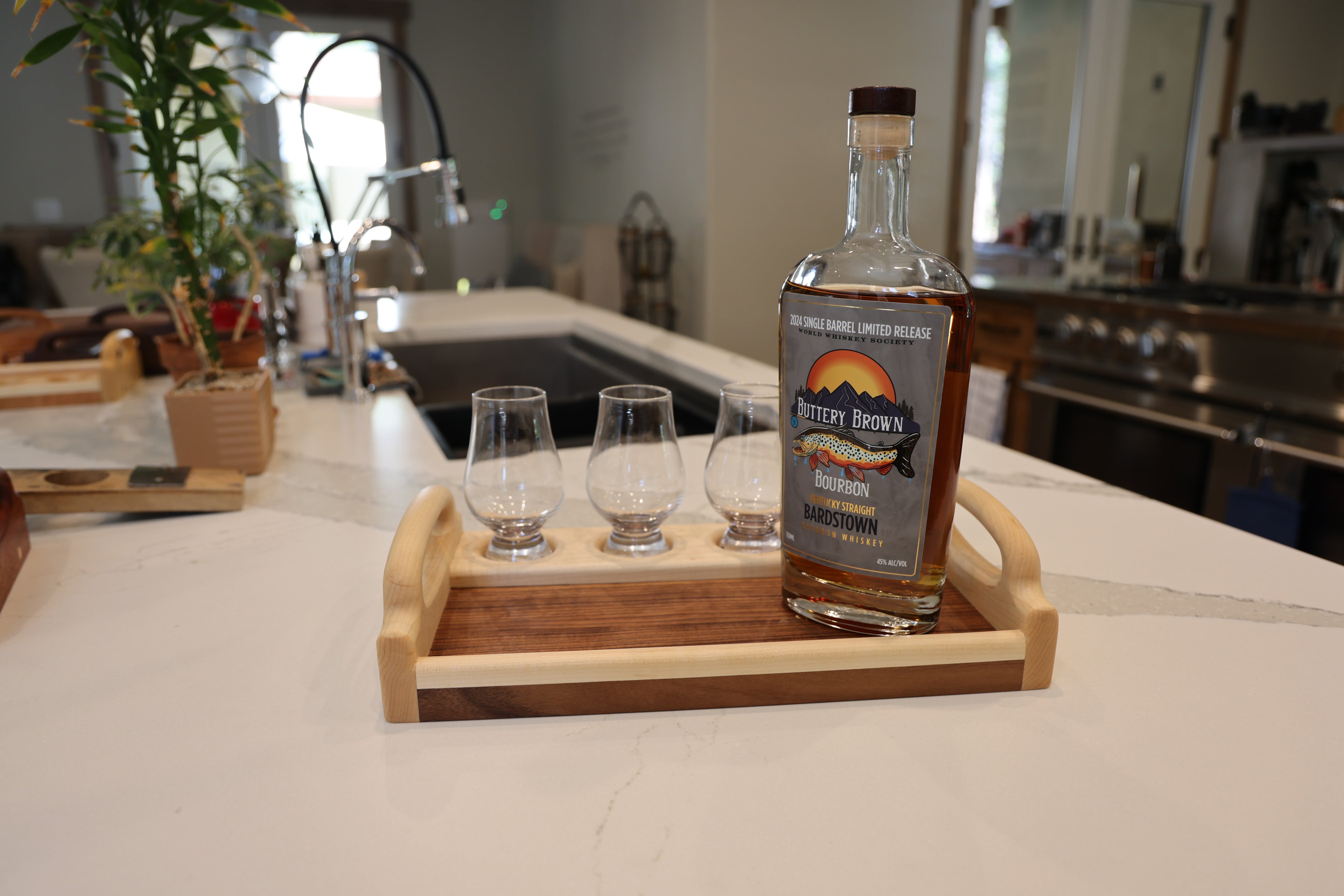 Bourbon Tray | Maple on Walnut