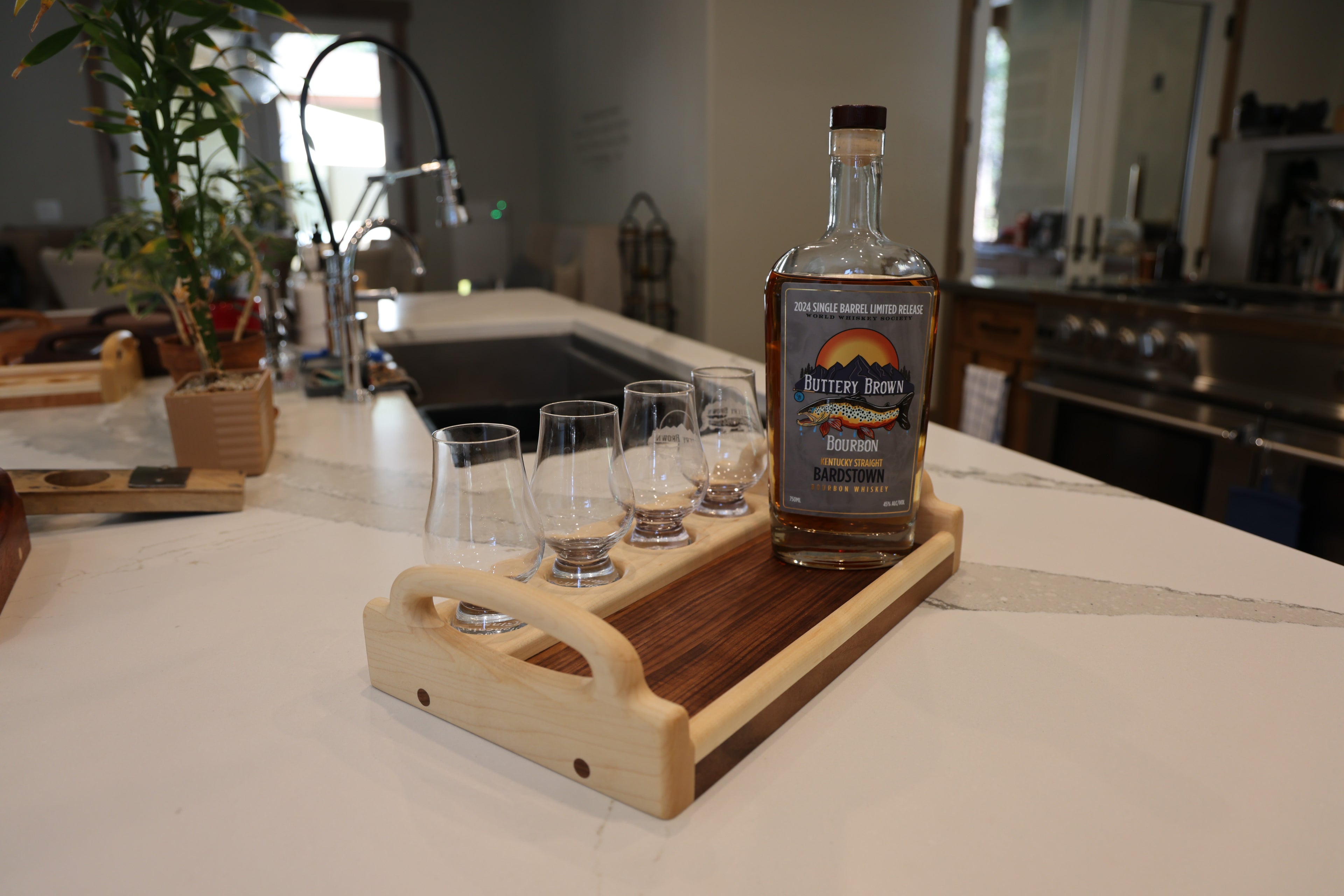 Bourbon Tray | Maple on Walnut